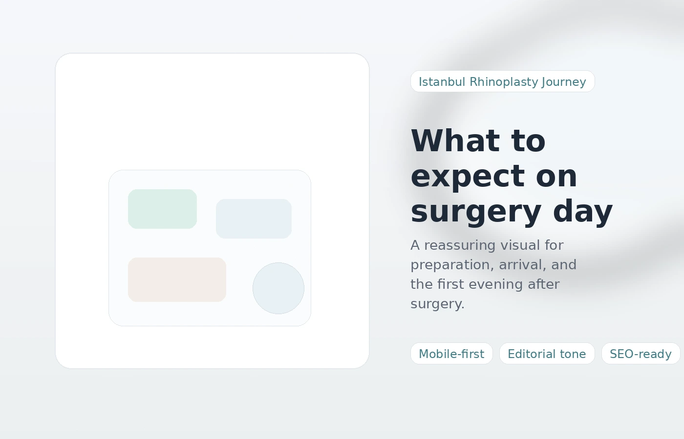 Editorial clinic-day illustration representing a calm rhinoplasty surgery day in Istanbul